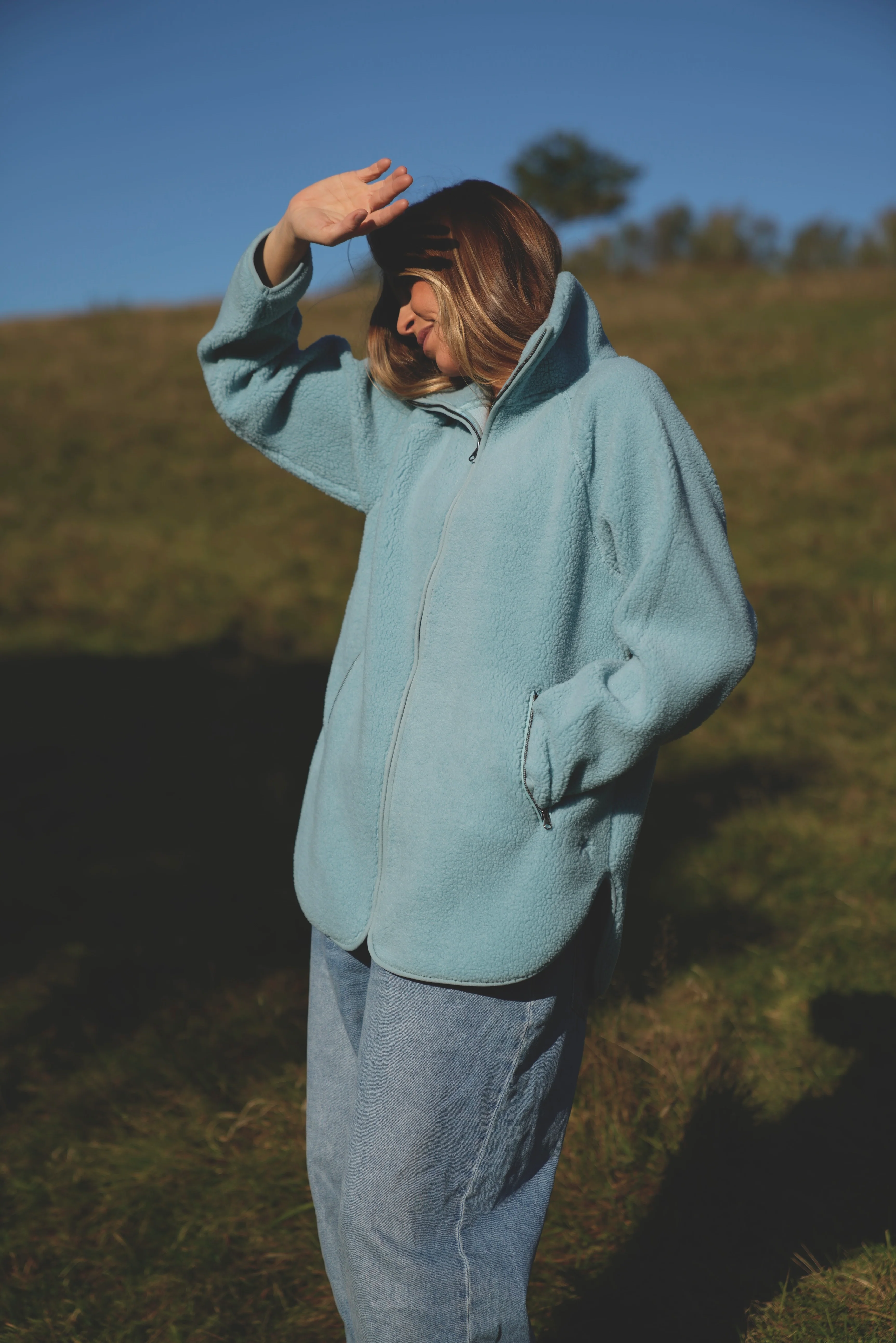 Aria Teddy Fleece Jacket - Ice Blue - Image 3