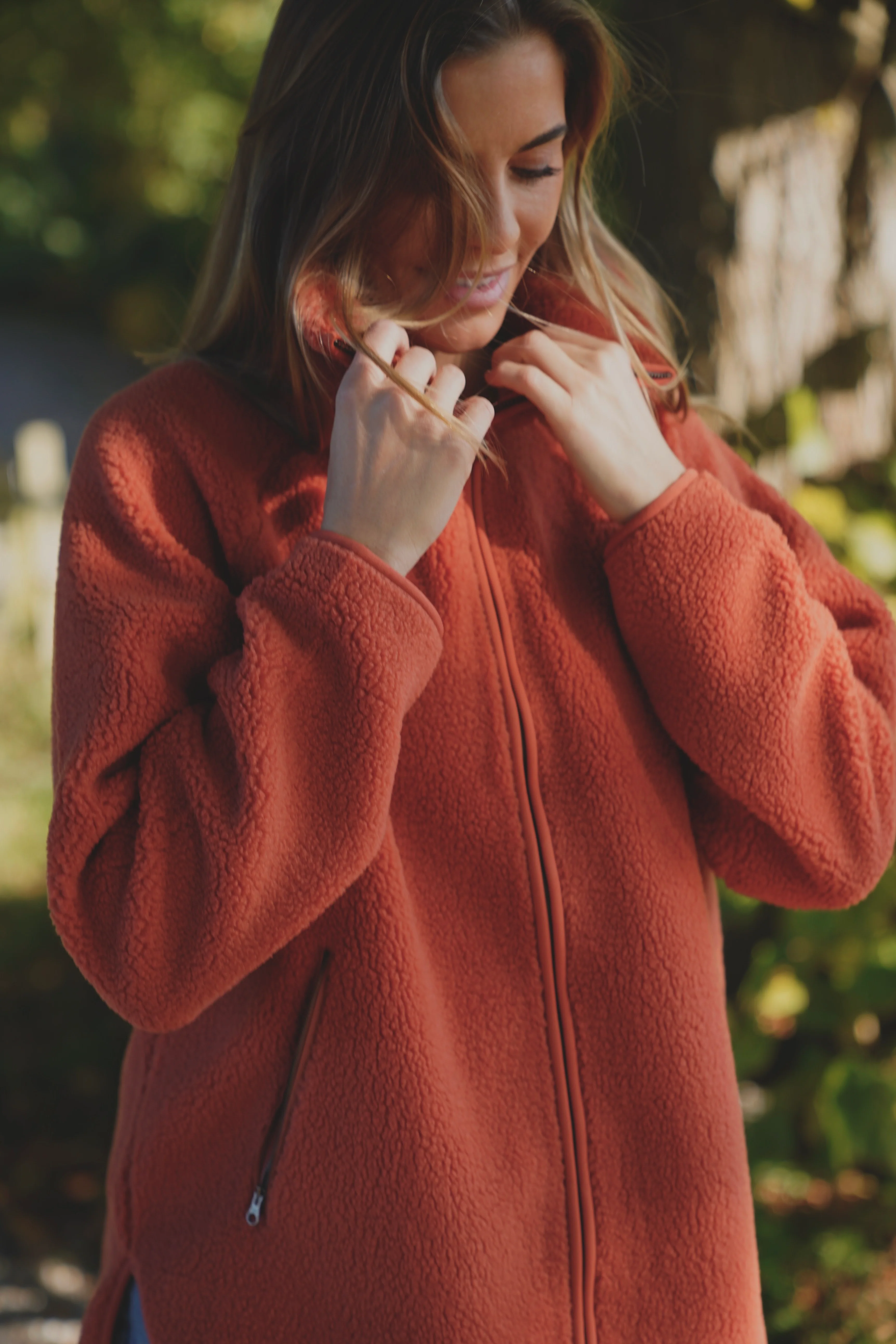 Aria Teddy Fleece Jacket - Red Earth - Image 3