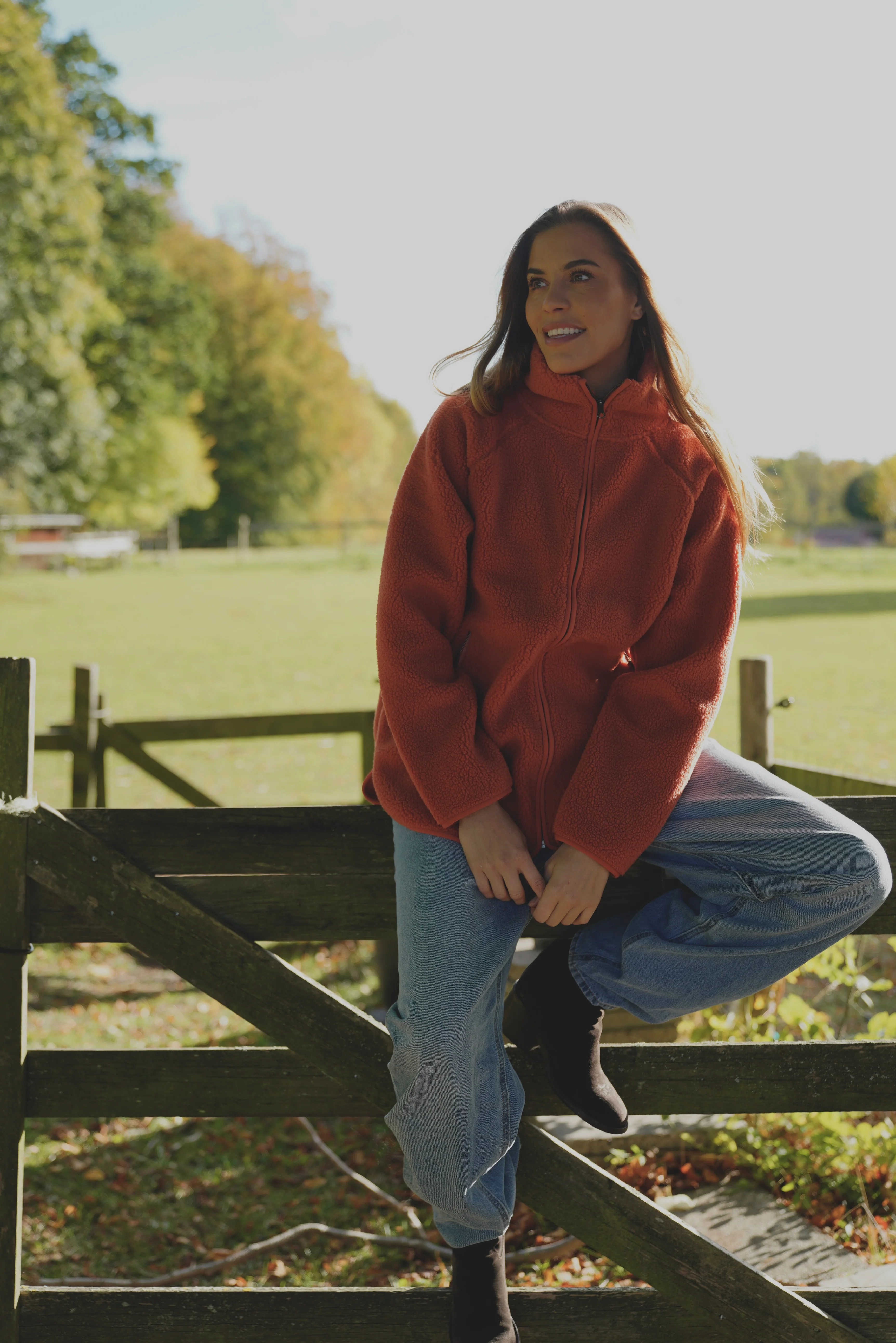 Aria Teddy Fleece Jacket - Red Earth - Image 6