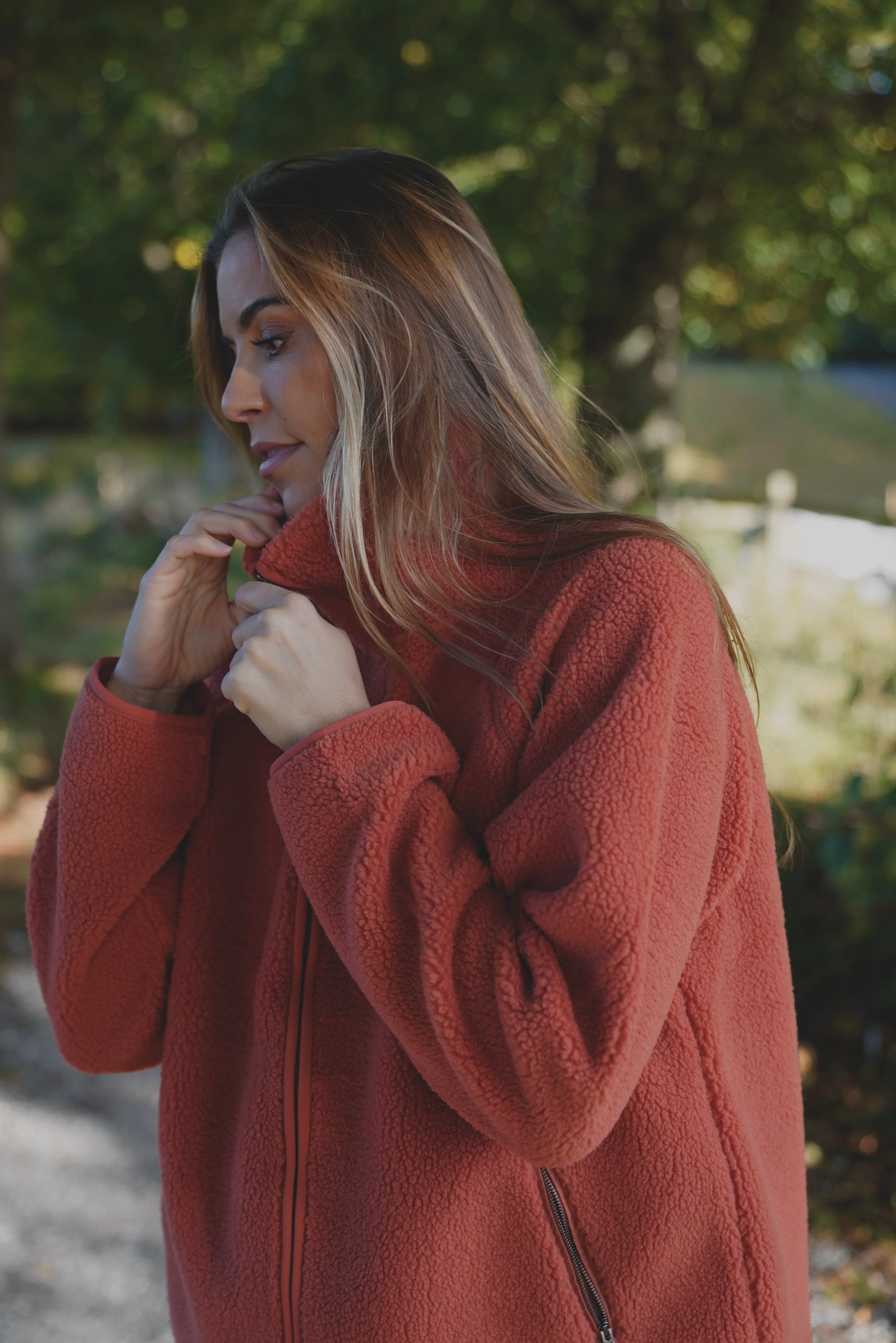 Aria Teddy Fleece Jacket - Red Earth - Image 7