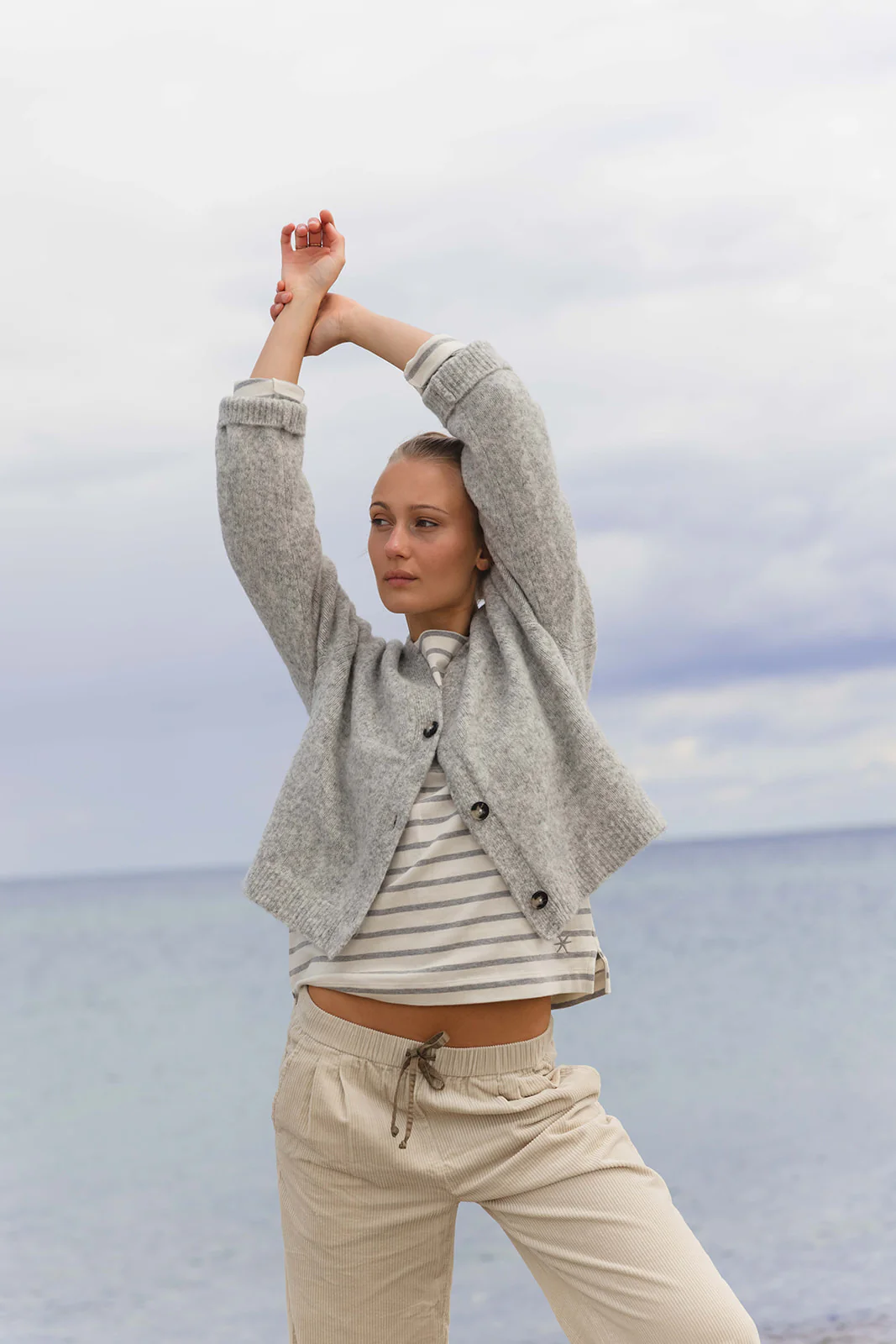 Donna Striped Blouse - Ecru/Grey Melange - Image 3