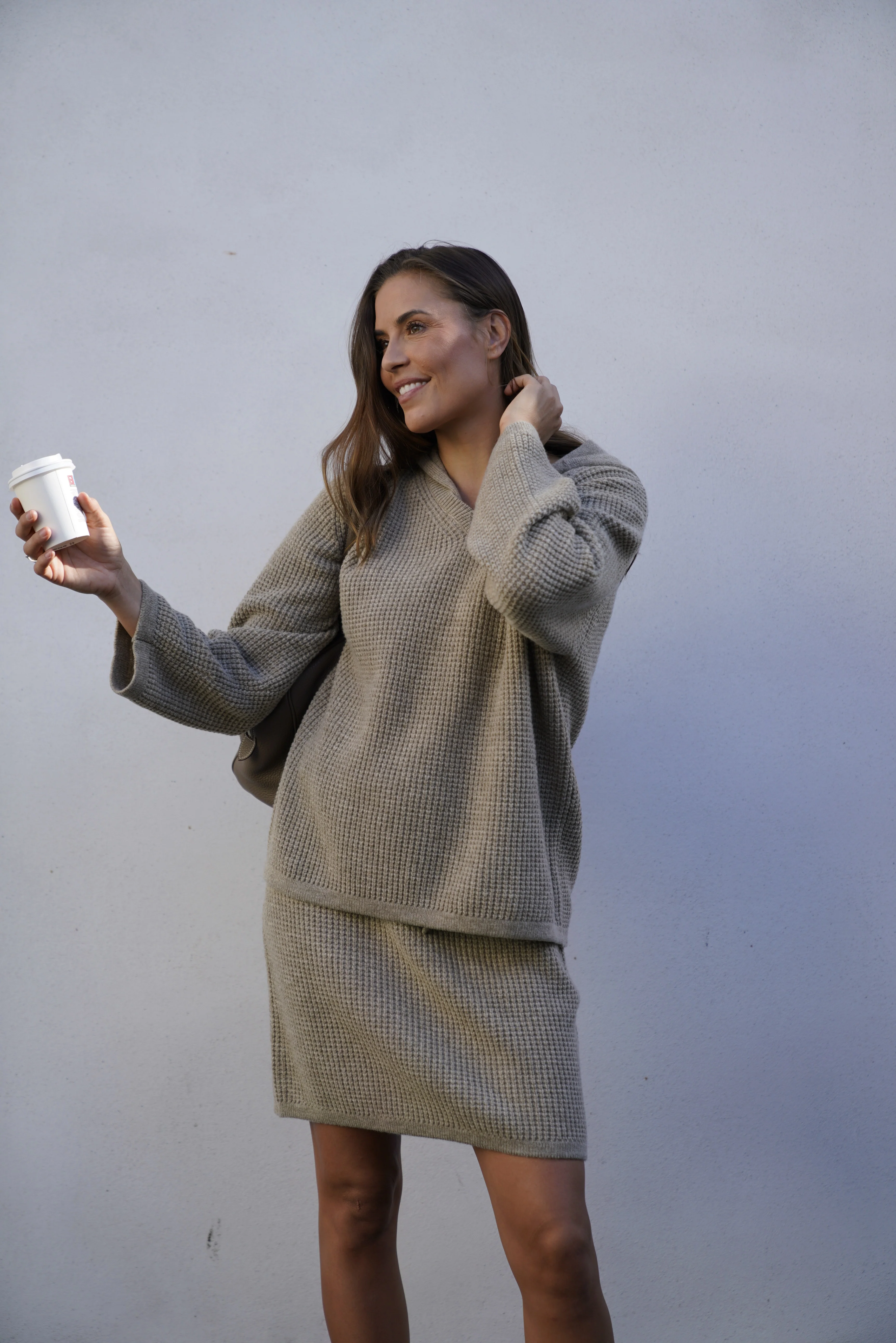 Frauke Merino Knit Hoodie - Light Camel Melange - Image 3