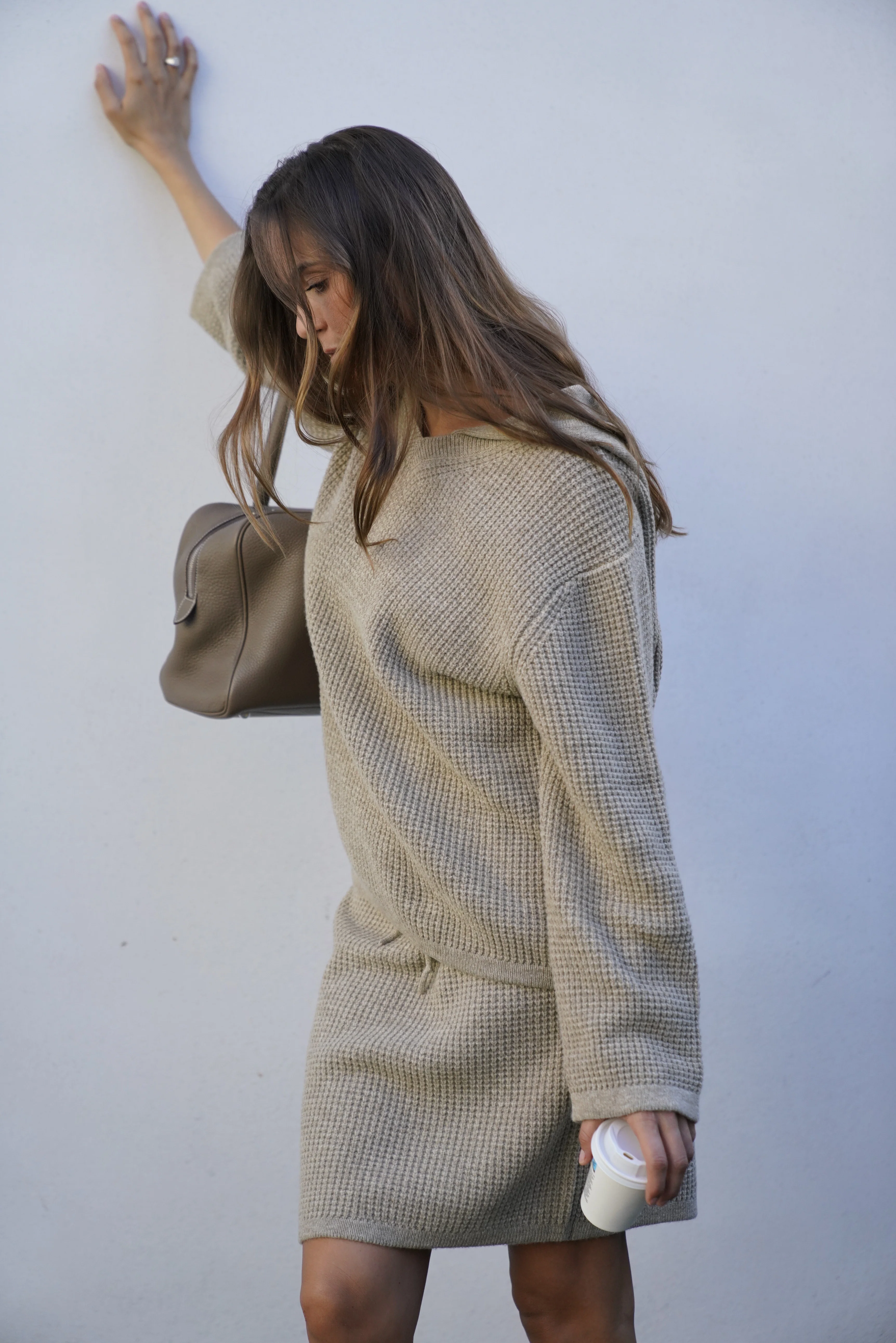 Frauke Merino Knit Hoodie - Light Camel Melange - Image 4