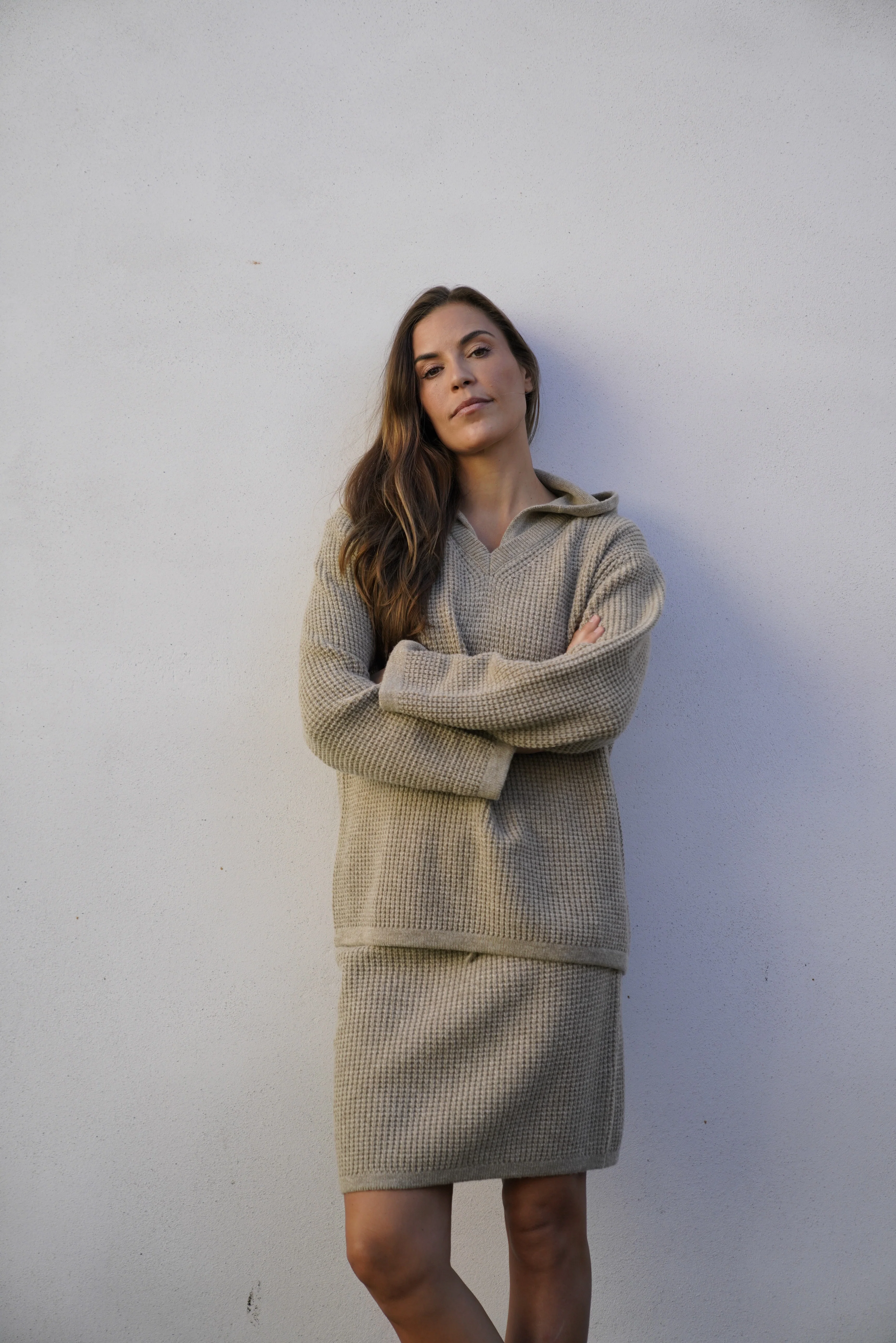 Frauke Merino Knit Hoodie - Light Camel Melange - Image 5
