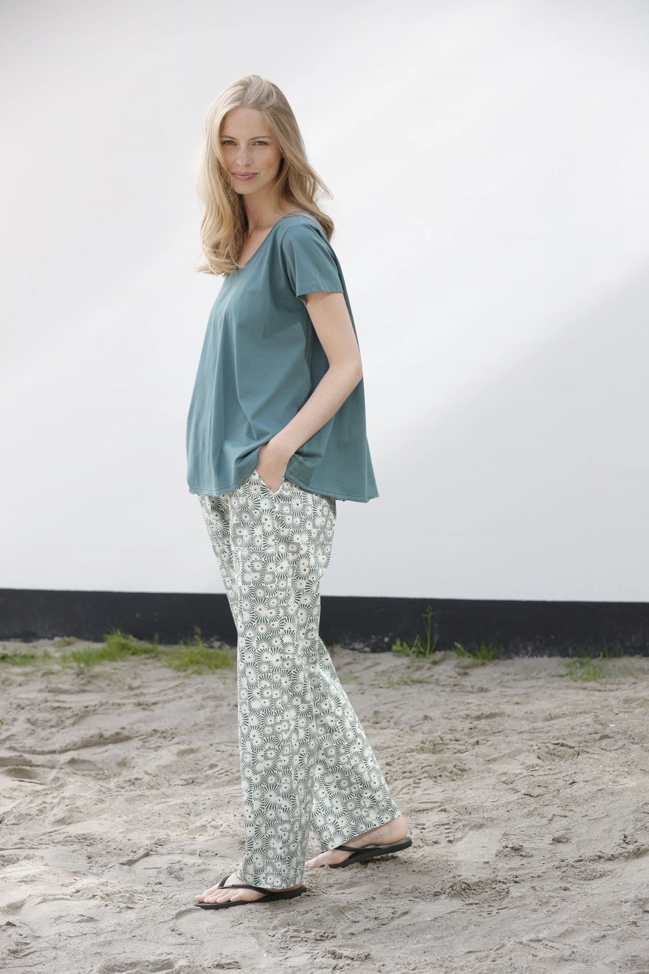 Jasmine Sunprint Trousers Deep Sea Ecru - Image 2