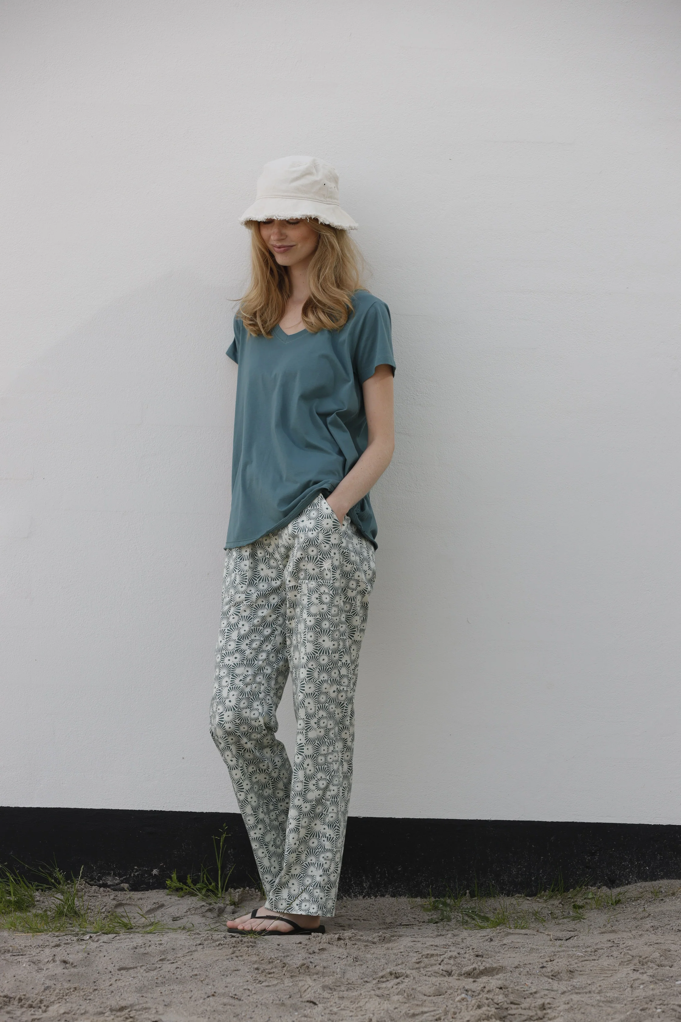 Jasmine Sunprint Trousers Deep Sea Ecru - Image 6