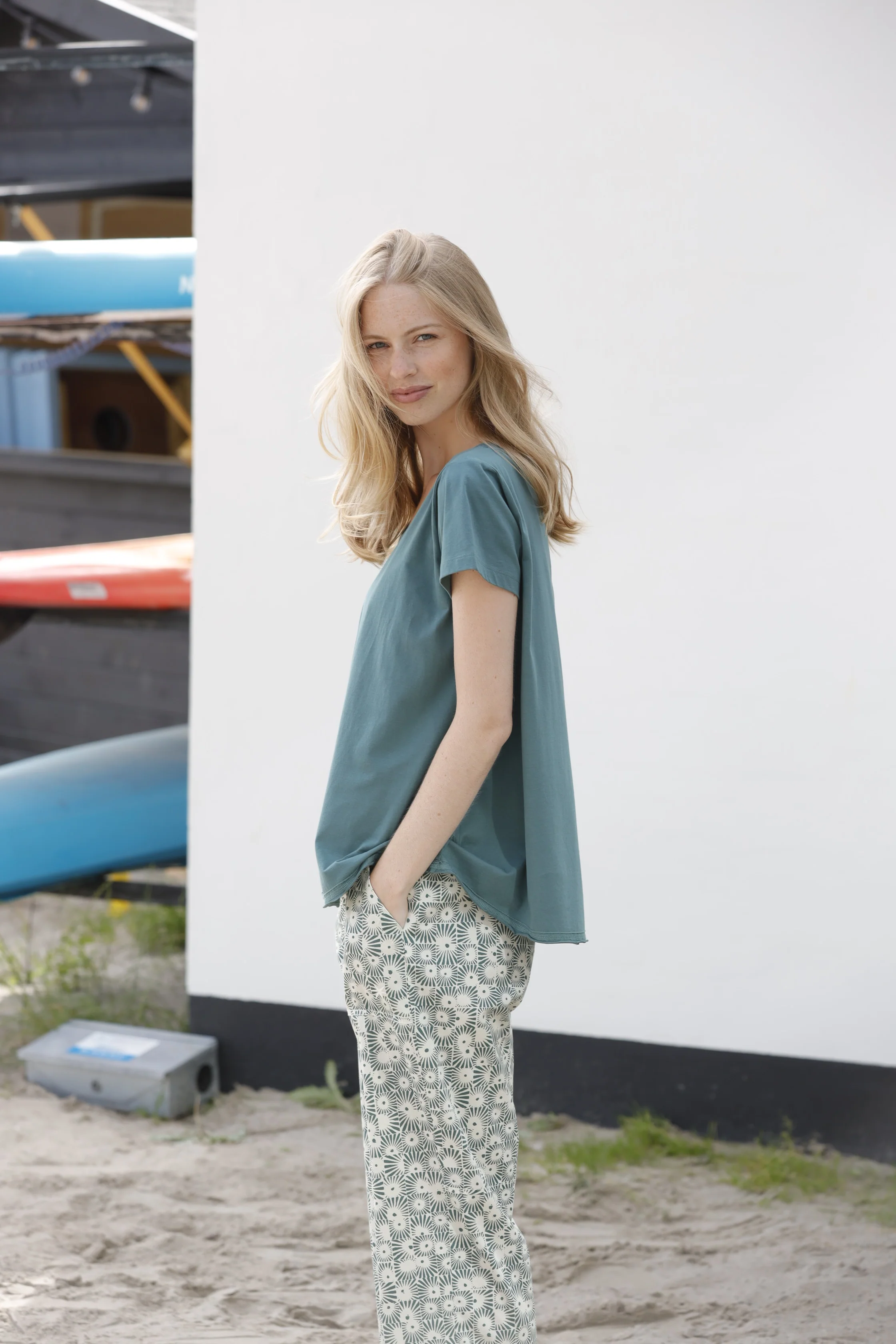 Jasmine Sunprint Trousers Deep Sea Ecru - Image 8