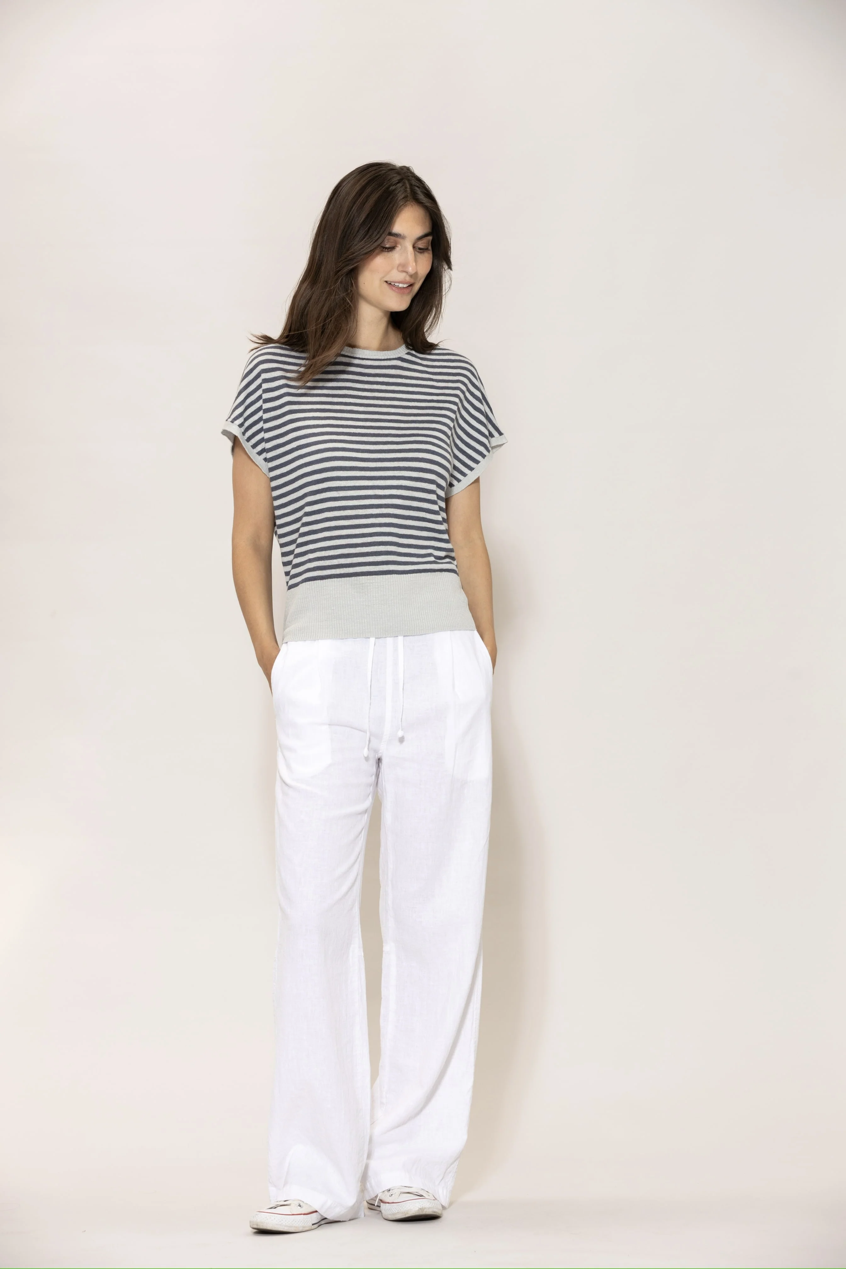 Lalia Linen Knit - Grey Mist w/Dusty Navy