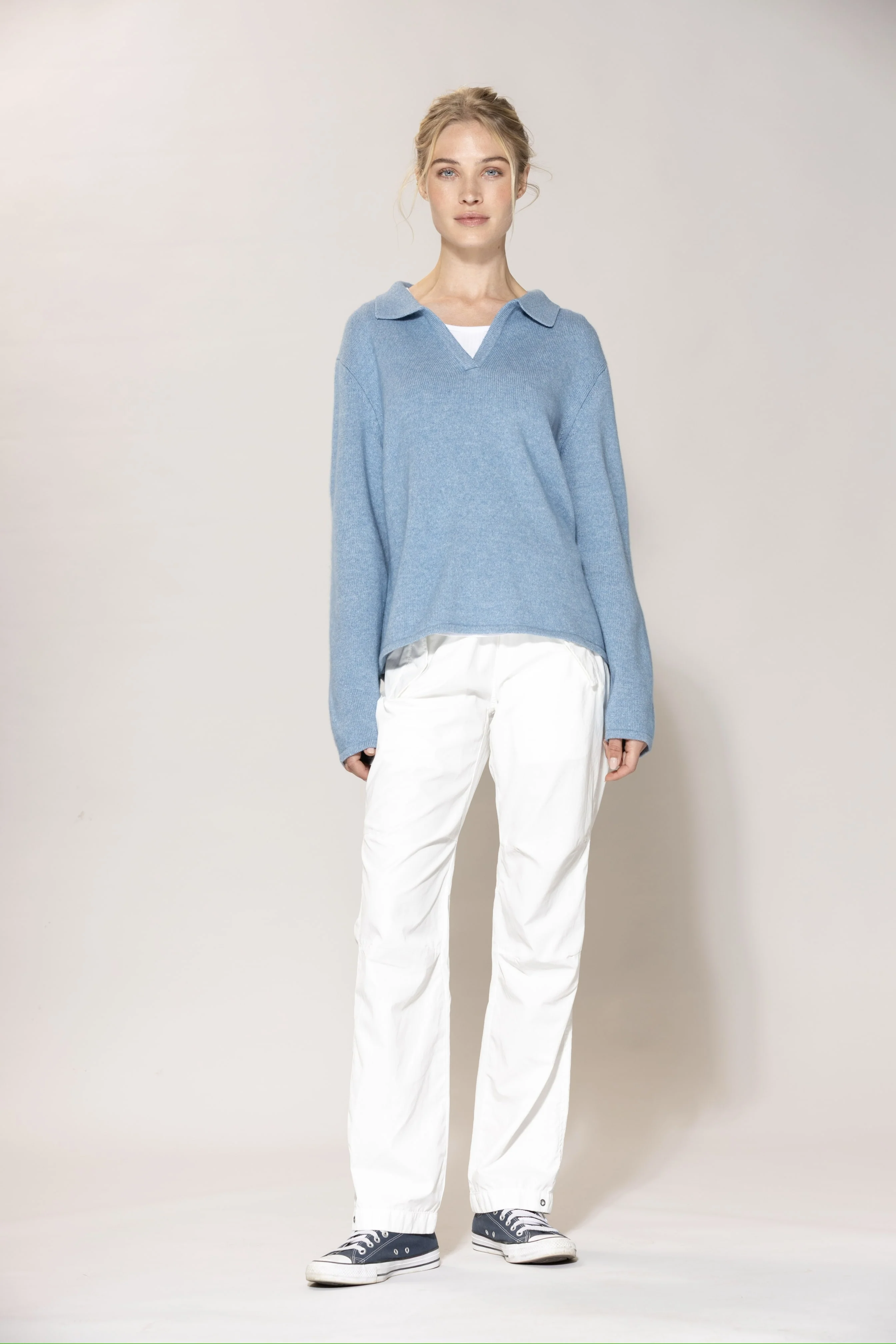 Lara LS Polo Knit - Dark Skyblue Melange