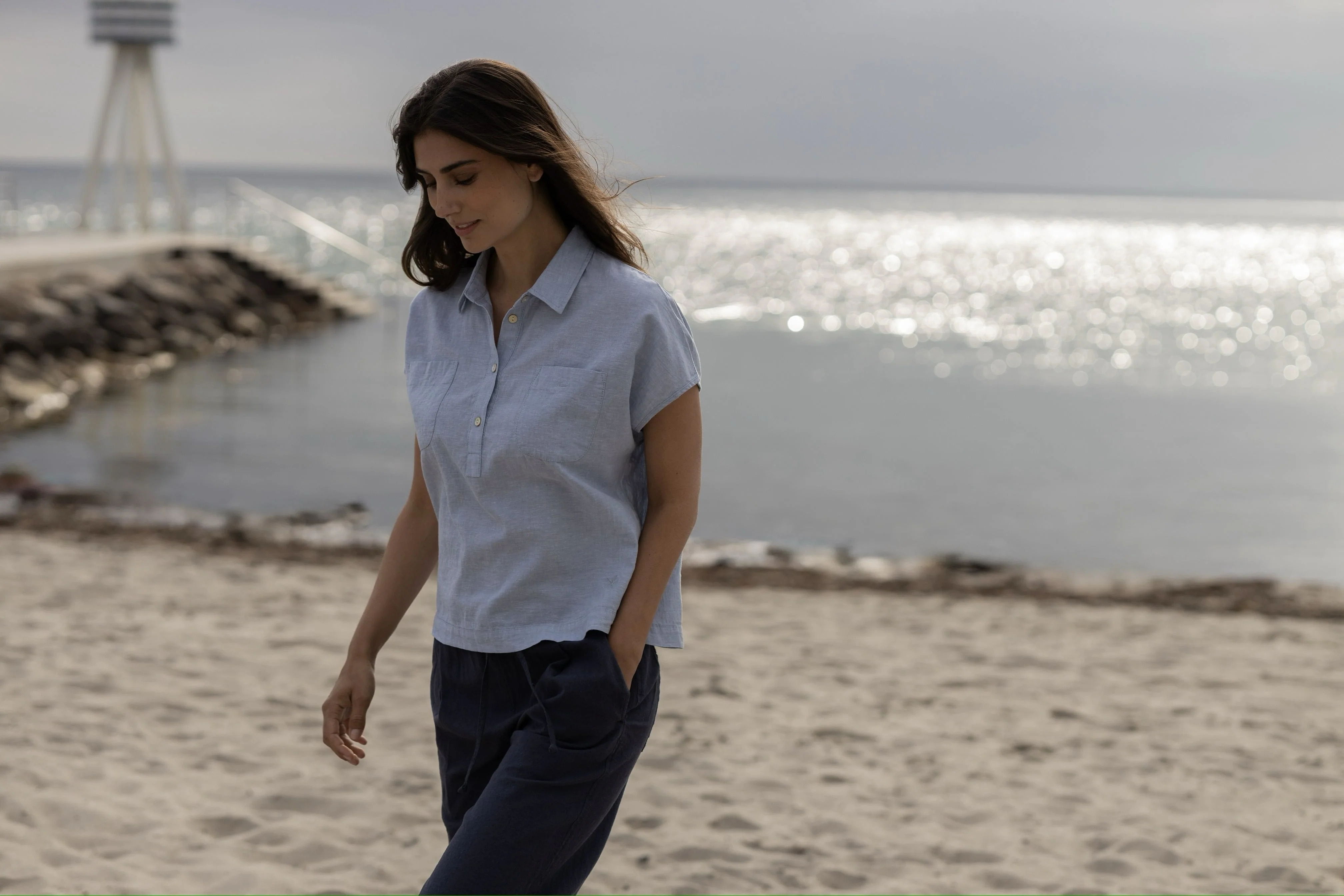 Lisbeth short linen Shirt - Heaven Melange - Image 3