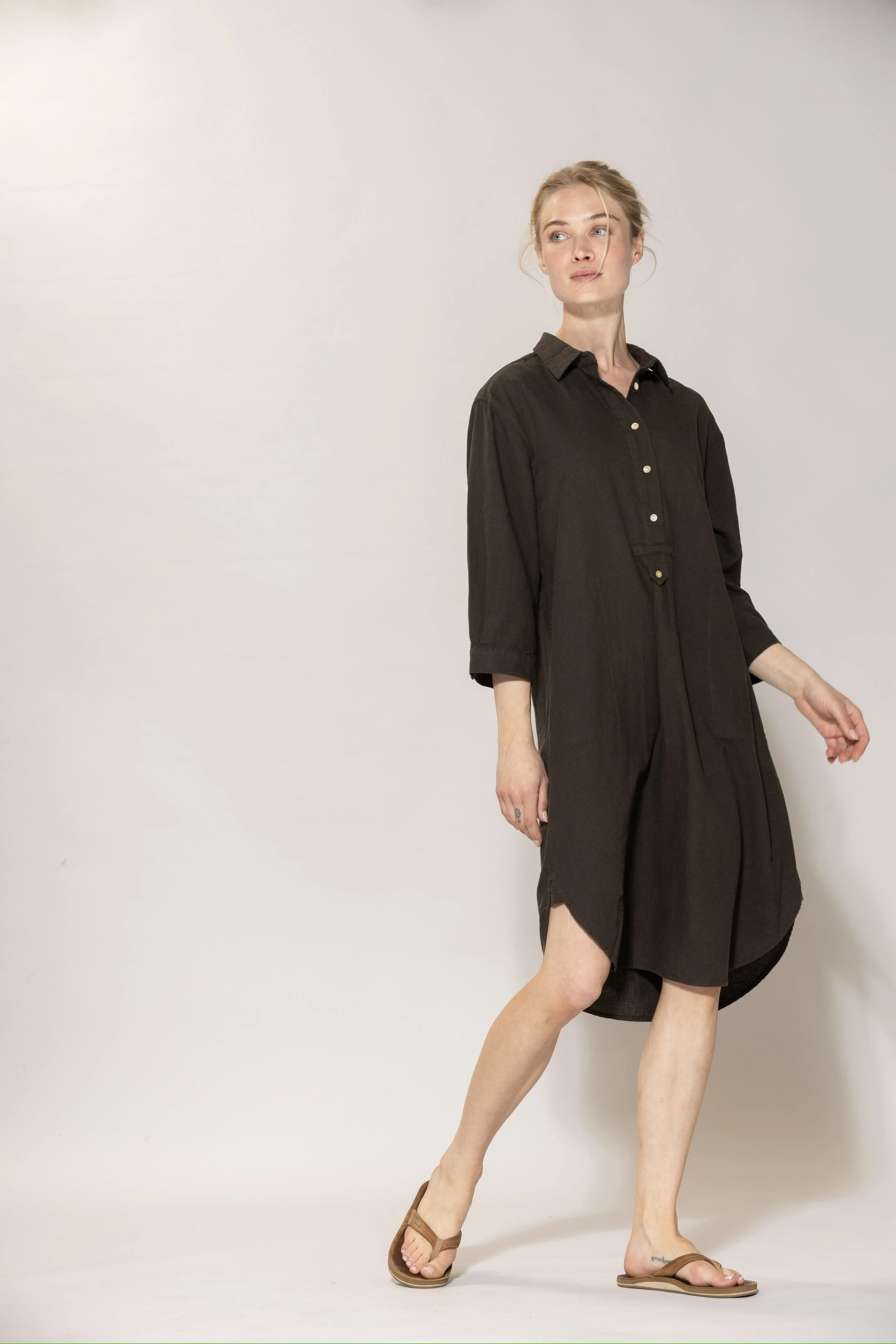Liv linen Shirt Dress - Coffee