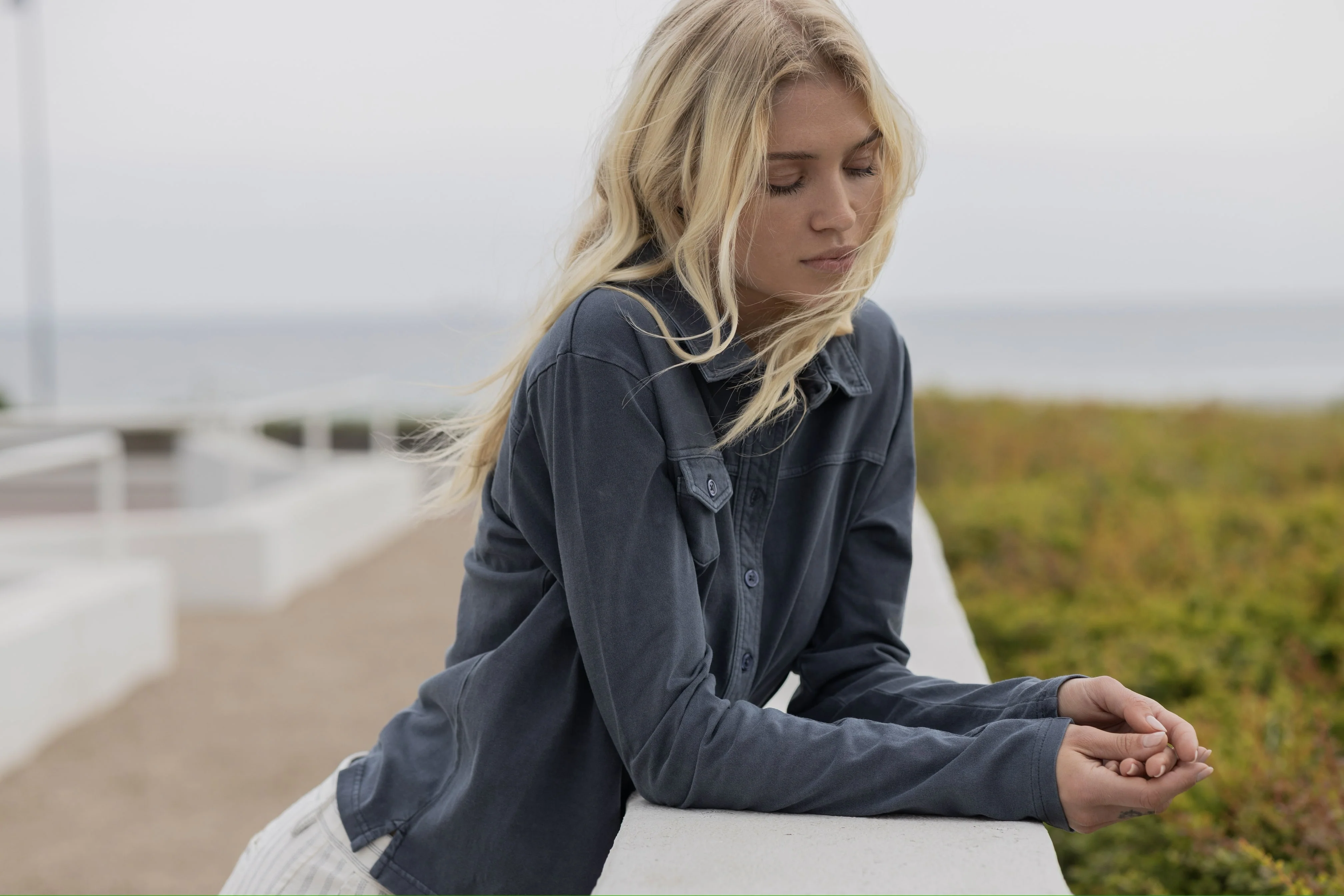 Luci Polo Blouse - Dusty Navy - Image 3